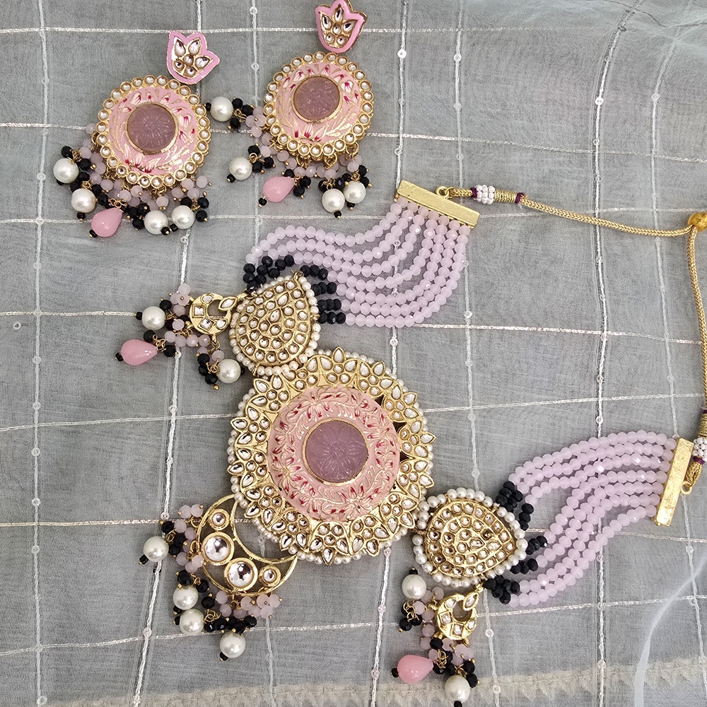 Pink, Black, And Gold Set With Pearls
